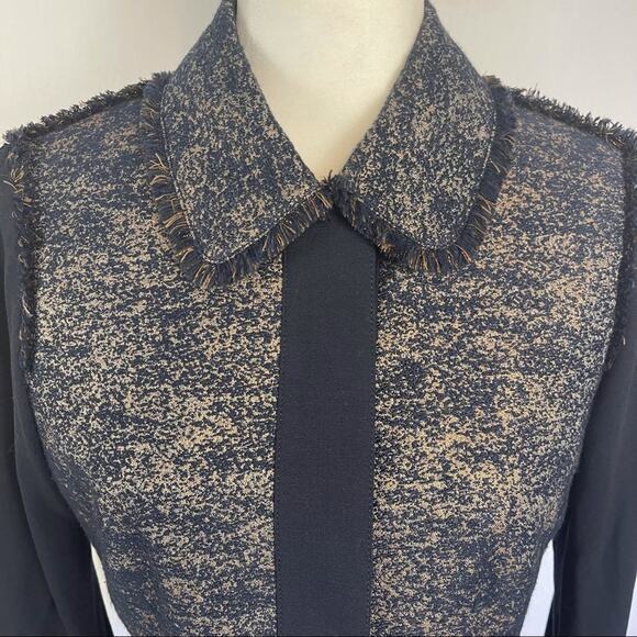 Worth Navy and Shimmering Gold Fringed Button Front Jacket Size 6 - Picture 4 of 9